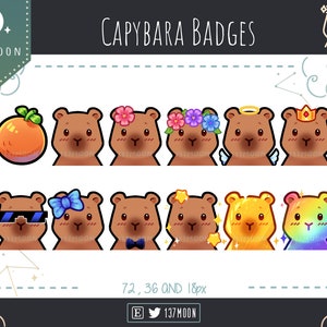 Cute Capybara sub Badges for Twitch | Animal | Youtube | Discord | 12 Cute Loyalty Badge | Kawaii | Stream