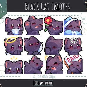 Twitch 用のかわいい猫の絵文字 | Youtube | Discord | かわいい | ストリーム | 黒猫の絵文字 12 バンドル #2
