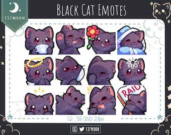 Cute Cat Emotes for Twitch | Youtube | Discord | Kawaii | Stream | Black Cat Emote 12 Bundle #2
