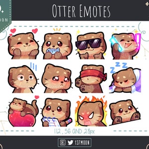 Cute Otter Emotes for Twitch | Youtube | Discord | Kawaii | Stream | Otter Emote 12 Bundle