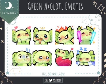 Cute Axolotl Emotes for Twitch | Youtube | Discord | Kawaii | Stream | Green Axolotl Emote 8 Bundle