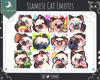 Cute Cat Emotes for Twitch | Youtube | Discord | Kawaii | Stream | Siamese Cat Emote 12 Bundle #4