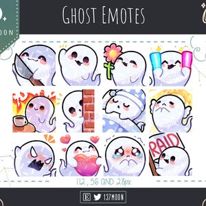 Cute Ghost Emotes for Twitch | Youtube | Discord | Kawaii | Stream | Spooky Ghost Emote 12 Bundle | Halloween Stream Assets