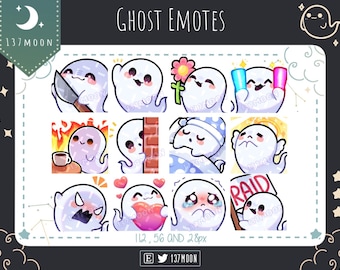 Cute Ghost Emotes for Twitch | Youtube | Discord | Kawaii | Stream | Spooky Ghost Emote 12 Bundle | Halloween Stream Assets