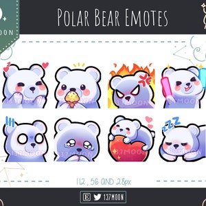 Cute Polar Bear Emotes for Twitch | Youtube | Discord | Kawaii | Stream | Polar White Bear Emote 8 Bundle