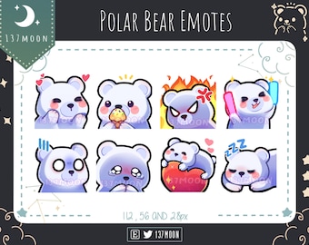 Cute Polar Bear Emotes for Twitch | Youtube | Discord | Kawaii | Stream | Polar White Bear Emote 8 Bundle