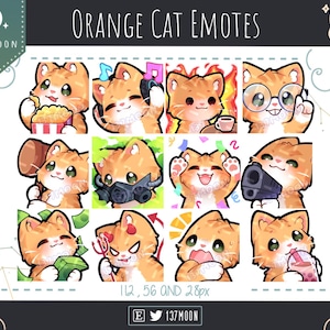 Cute Cat Emotes for Twitch | Youtube | Discord | Kawaii | Stream | Orange Cat Emote 12 Bundle #4