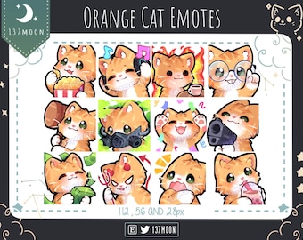 Cute Cat Emotes for Twitch | Youtube | Discord | Kawaii | Stream | Orange Cat Emote 12 Bundle #4