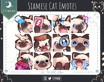 Cute Cat Emotes for Twitch | Youtube | Discord | Kawaii | Stream | Siamese Cat Emote 12 Bundle #3