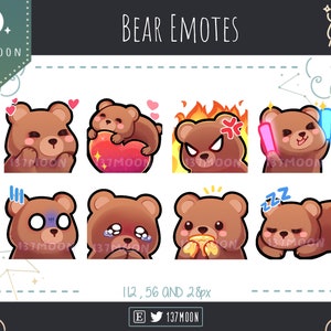 Cute Bear Emotes for Twitch | Youtube | Discord | Kawaii | Stream | Brown Bear Emote 8 Bundle