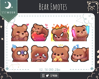 Cute Bear Emotes for Twitch | Youtube | Discord | Kawaii | Stream | Brown Bear Emote 8 Bundle