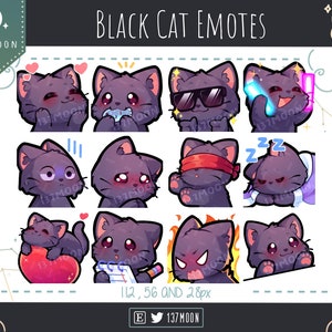 Twitch 用のかわいい猫の絵文字 | Youtube | Discord | かわいい | ストリーム | 黒猫の絵文字 12 バンドル #1
