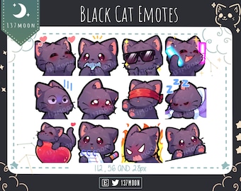 Cute Cat Emotes for Twitch | Youtube | Discord | Kawaii | Stream | Black Cat Emote 12 Bundle #1