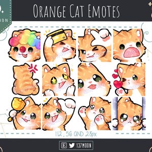 Cute Cat Emotes for Twitch | Youtube | Discord | Kawaii | Stream | Orange Cat Emote 12 Bundle #5