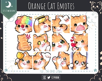 Cute Cat Emotes for Twitch | Youtube | Discord | Kawaii | Stream | Orange Cat Emote 12 Bundle #5
