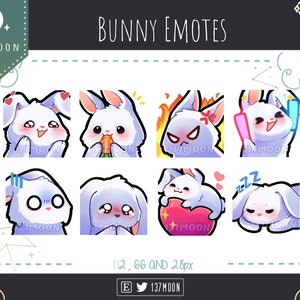 Cute Bunny Emotes for Twitch | Youtube | Discord | Kawaii | Stream | White Bunny Emote 8 Bundle
