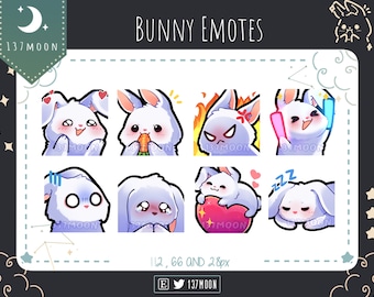 Cute Bunny Emotes for Twitch | Youtube | Discord | Kawaii | Stream | White Bunny Emote 8 Bundle