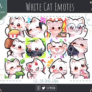 Twitch 用のかわいい猫の絵文字 | Youtube | Discord | かわいい | ストリーム | 白猫の絵文字 12 バンドル #4