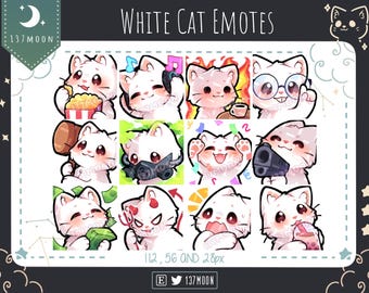 Cute Cat Emotes for Twitch | Youtube | Discord | Kawaii | Stream | White Cat Emote 12 Bundle #4