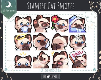 Cute Cat Emotes for Twitch | Youtube | Discord | Kawaii | Stream | Siamese Cat Emote 12 Bundle #2