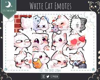 Cute Cat Emotes for Twitch | Youtube | Discord | Kawaii | Stream | White Cat Emote 12 Bundle #6