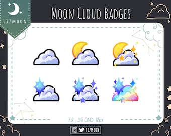 Moon Cloud sub Badges for Twitch | Stars | Youtube | Discord | Cute Loyalty Badge | Kawaii | Stream