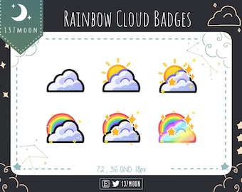 Rainbow Cloud sub Badges for Twitch | Sun | Youtube | Discord | Cute Loyalty Badge | Kawaii | Stream