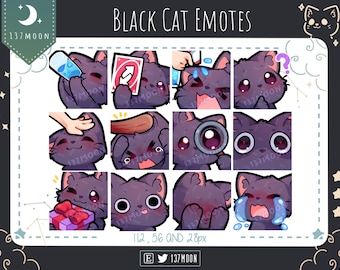 Cute Cat Emotes for Twitch | Youtube | Discord | Kawaii | Stream | Black Cat Emote 12 Bundle #3