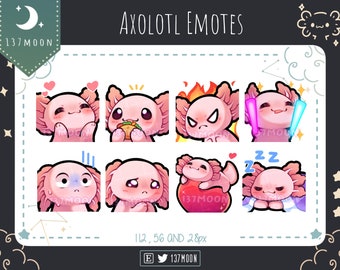 Cute Axolotl Emotes for Twitch | Youtube | Discord | Kawaii | Stream | Pink Axolotl Emote 8 Bundle
