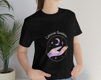 Celestial Goddess Jersey Short Sleeve Tee, Moon and stars t-shirt, women's goddess shirt, goddess gifts, personalized women t-shirt