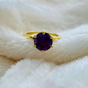 amethyst Solitaire Ring, Feburary birthstone Ring, Dainty Purple gemstone Ring, wedding gift idea