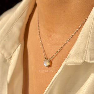Moonstone necklace, Sterling silver Solitaire Necklace, Dainty Gemstone jewelry, June Birthstone Necklace, Minimal gift for Her, NN111