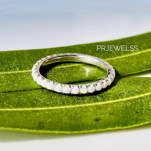 Opal Eternity Band Ring: Sterling Silver Stacking Wedding Jewelry