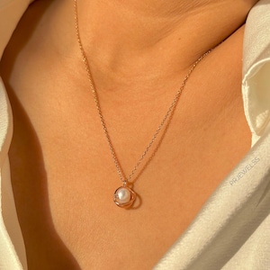 Pearl Necklace, Dainty Freshwater Pearl Necklace, single pearl wired necklace, minimalist silver pearl pendant, gift for wife, NN108