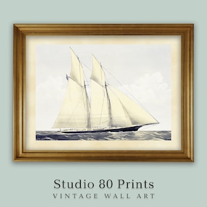 Vintage Ship Print | Cambria Yacht | Printable | Beach House Decoration | Seaside Coastal Home Decor | Sailboat Wall Art | Digital Download