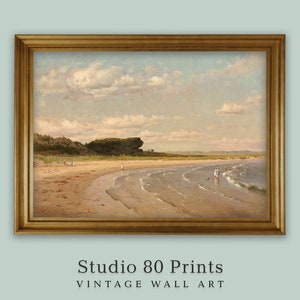 Vintage Seaside Oil Painting | Instant Download | Newport R.I. | Muted Tones | Beach | Seashore | Coastal Home Wall Art | Printable