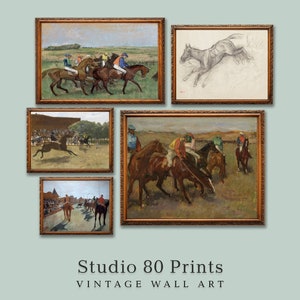 Arte mural de galería / Caballos / Edgar Degas / Conjunto de 5 / Láminas artísticas de carreras de caballos vintage / Descarga digital imprimible