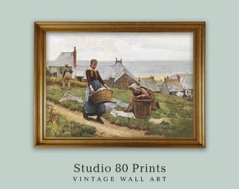 Vintage Laundry Art Print: Coastal Scene (Digital Download)