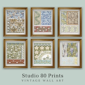 Set of 6 Vintage Design Prints | Printable Digital Download | Art Deco | Art Nouveau | Snowdrops | Wild Rose | Wisteria