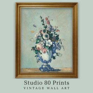 Dipinto di fiori in un vaso blu / Natura morta floreale / Download digitale stampabile / Regalo di inaugurazione della casa / Arte murale vintage