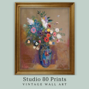 Colorful Flowers in a Vase | Antique Still Life Oil Painting | Printable Digital Art | Floral Wall Art | French Farmhouse Country Home Decor