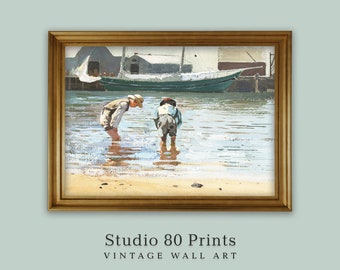 Vintage Seaside Watercolor | Boys Wading | Winslow Homer | Printable Digital Download | Coastal Home Decoration | Housewarming | Summertime