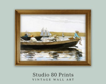 Boys in a Boat | Vintage Seaside Print | Printable Digital Download | Coastal Home Interior Decoration