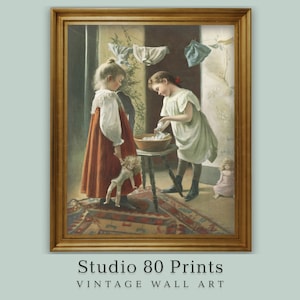 Little Mothers | Vintage Laundry Art Print | Printable Digital Download | Laundry Room Decoration | Muted Tones | Digital Download