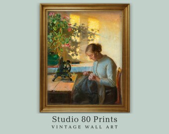 Anna Ancher Art Print: Danish Sewing Woman Oil Painting (Digital Download)