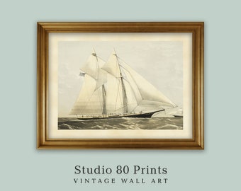 Yacht Meteor | Vintage Sailboat Print | Digital Download | Antique Nautical Print | Beach House Decoration | Printable Digital Download
