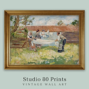 Lavandaie pieghevoli / Dipinti vintage per lavanderia / Arte murale stampabile / Design d'interni per case di campagna / Decorazioni per lavanderia / Download digitale
