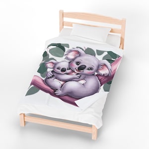 Cuddly Koala Plush Blanket, Cute Baby Animal Throw, Soft Cozy Blanket for Kids, Nursery Decor, Great for Gifts