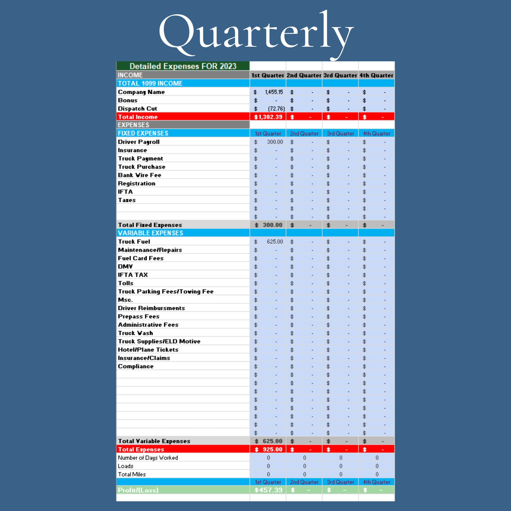 Trucking Spreadsheet, Business Owner Operator, Digital Product - Etsy