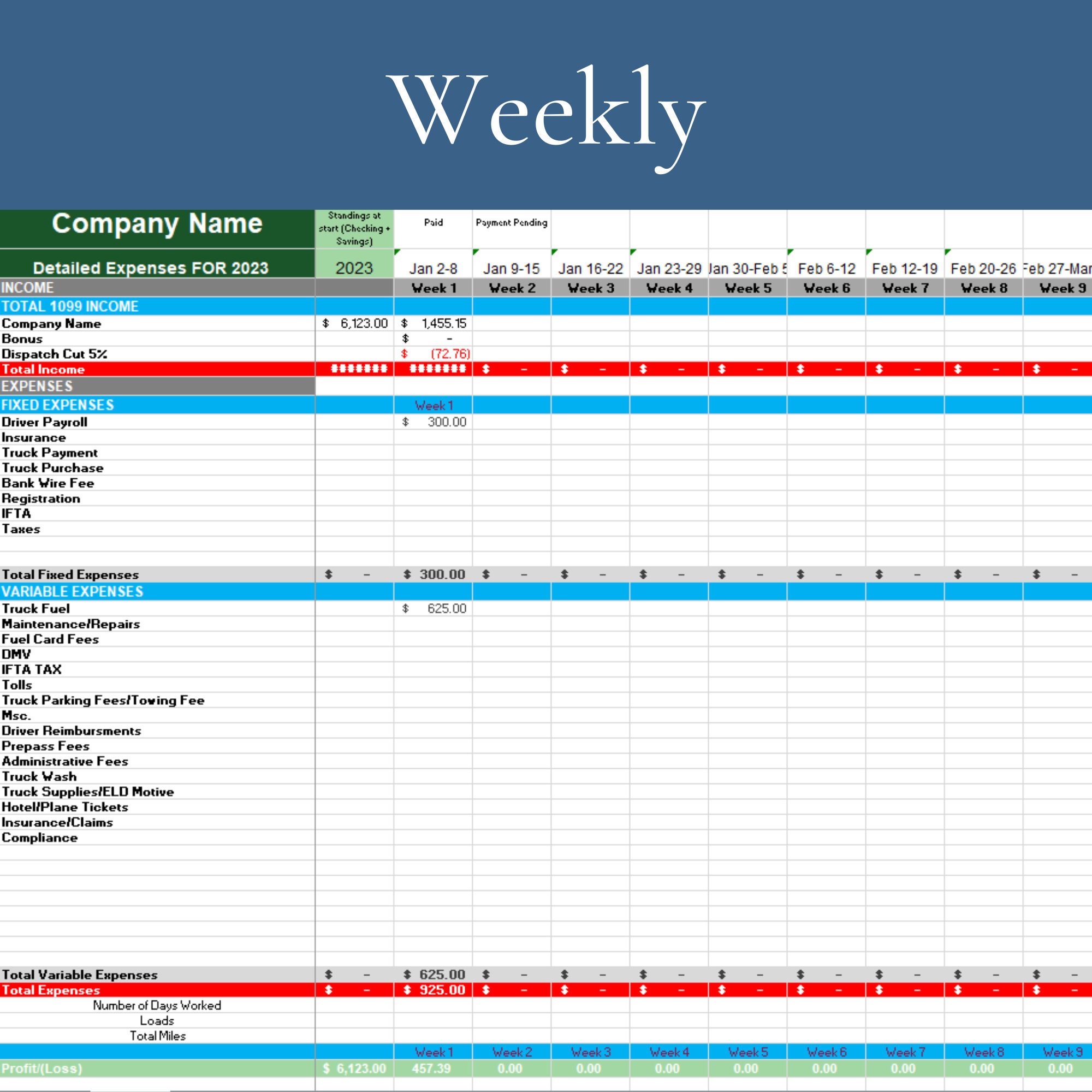 Trucking spreadsheet business owner operator digital product etsy